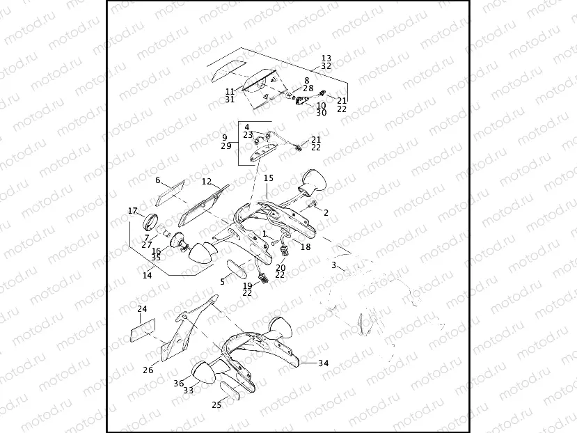 TAIL LAMP, REAR TURN SIGNALS & LICENSE PLATE BRACKET