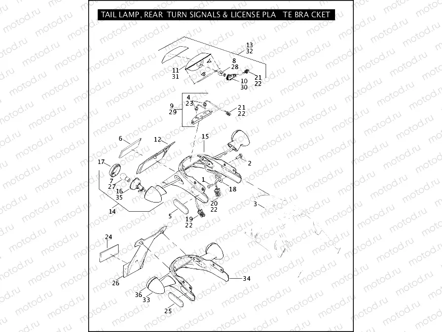 TAIL LAMP, REAR TURN SIGNALS & LICENSE PLATE BRACKET
