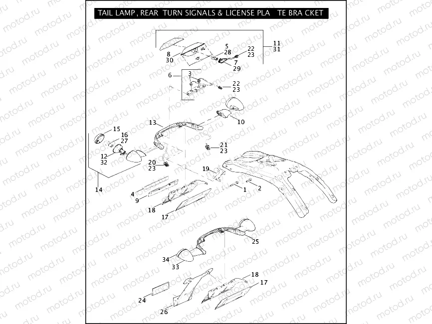 TAIL LAMP, REAR TURN SIGNALS, & LICENSE PLATE BRACKET