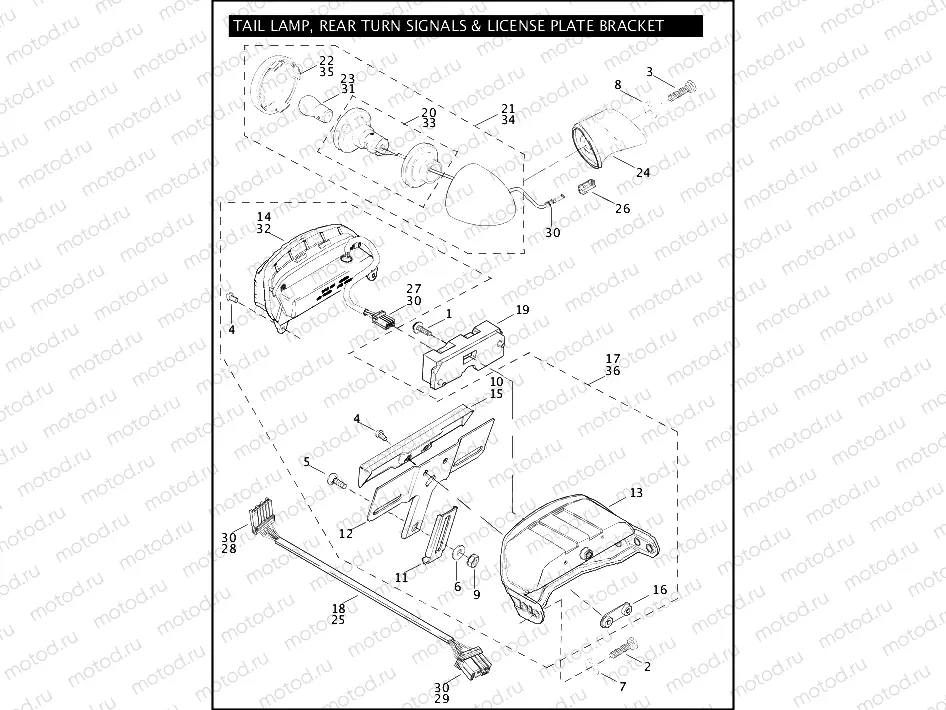TAIL LAMP, REAR TURN SIGNALS & LICENSE PLATE BRACKET