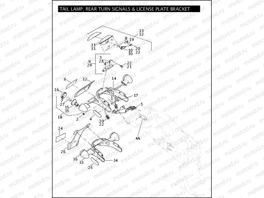 TAIL LAMP, REAR TURN SIGNALS, & LICENSE PLATE BRACKET