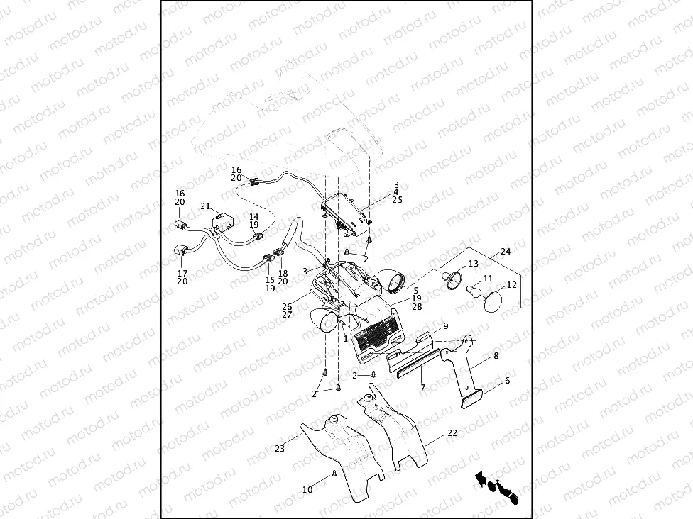 TAIL LAMP, TURN SIGNALS REAR & LICENSE PLATE BRACKET - VRSCDX
