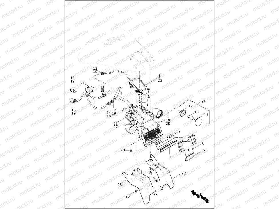 TAIL LAMP, TURN SIGNALS REAR & LICENSE PLATE BRACKET - VRSCDX
