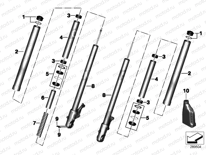 Telescopic fork, single parts