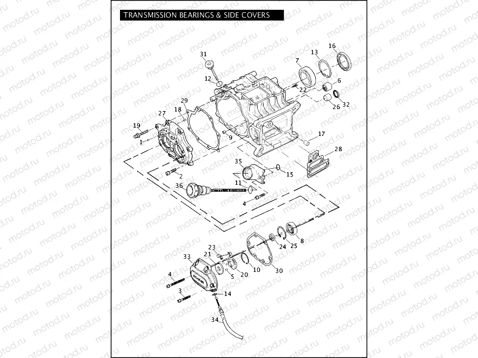 TRANSMISSION BEARINGS & SIDE COVERS