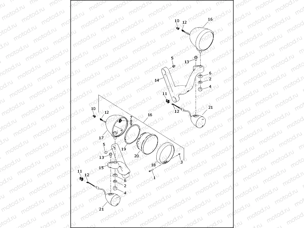 TURN SIGNALS, FRONT AND HEADLAMPS - FLHTCUTG (HDI, ENGLAND, CHINA)