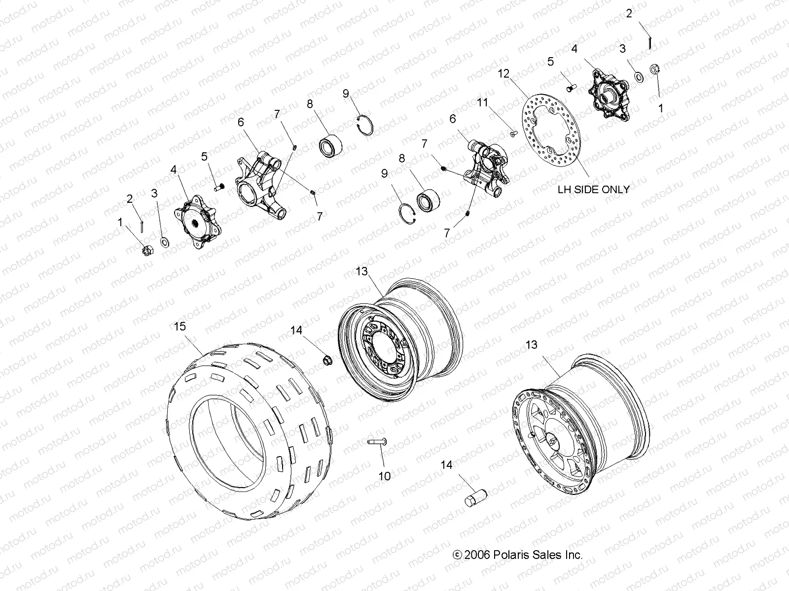 WHEEL | WHEEL, REAR and BRAKE DISK/HUBS/BEARING CARRIERS - A07LB27AA/AC/LH27AA/AB/AC/AD/AL (49ATVWHEELREAR07HAWK)