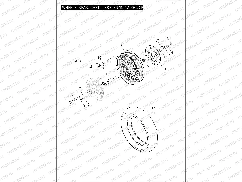 WHEELS, REAR, CAST - 883L/N/R, 1200C/CP