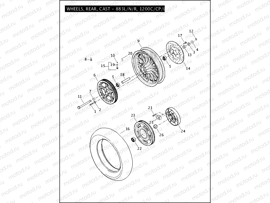 WHEELS, REAR, CAST - 883L/N/R, 1200C/CP/L