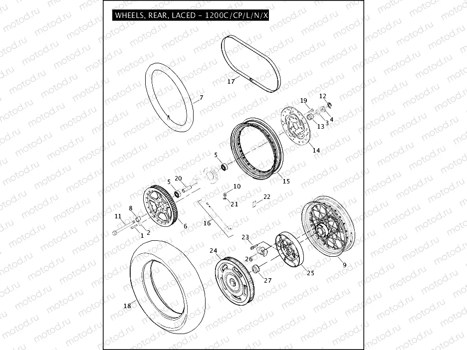 WHEELS, REAR, LACED - 1200C/CP/L/N/X