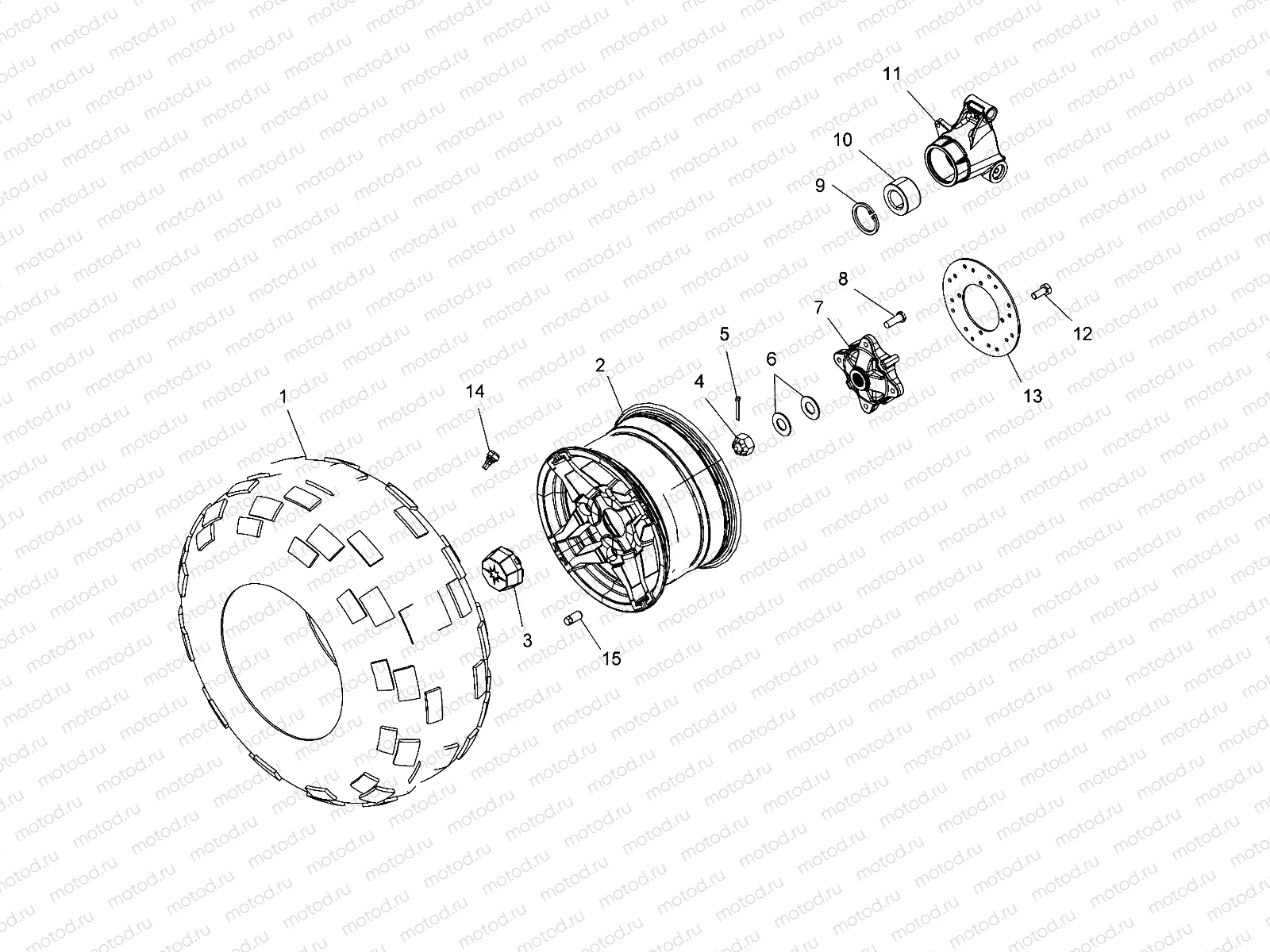 WHEELS | WHEELS, REAR TIRE and BRAKE DISC - A18SHD57B9/E57BB/E57BS (49ATVWHEELREAR15570SP)