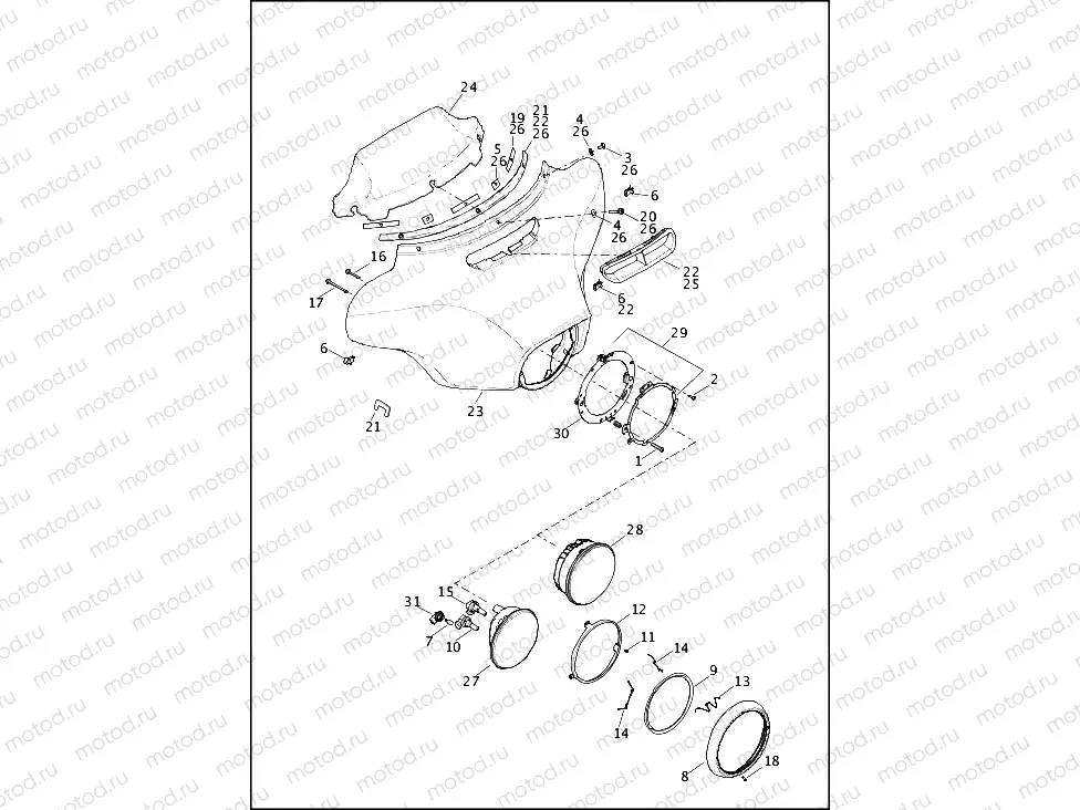WINDSHIELD, FAIRING AND HEADLAMP
