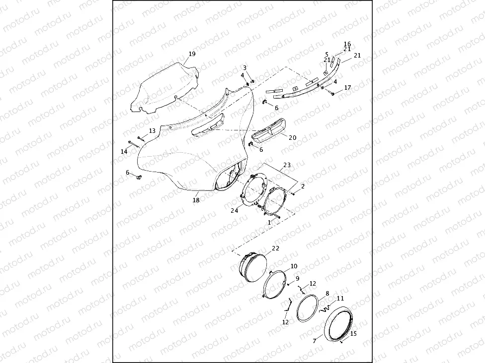 WINDSHIELD, FAIRING AND HEADLAMP
