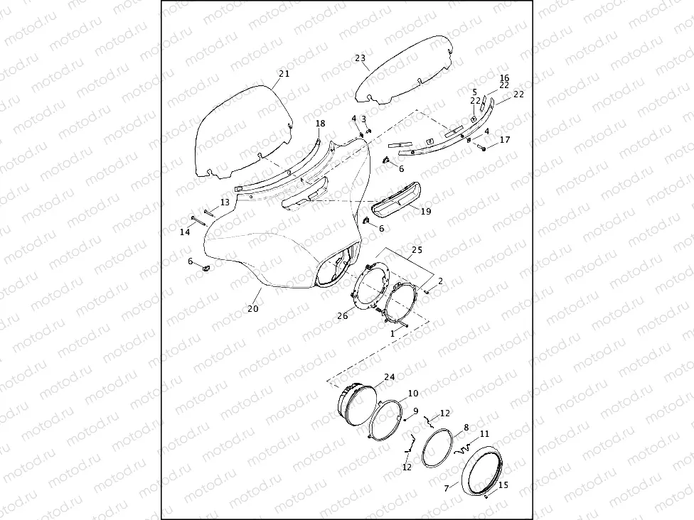 WINDSHIELD, FAIRING AND HEADLAMP