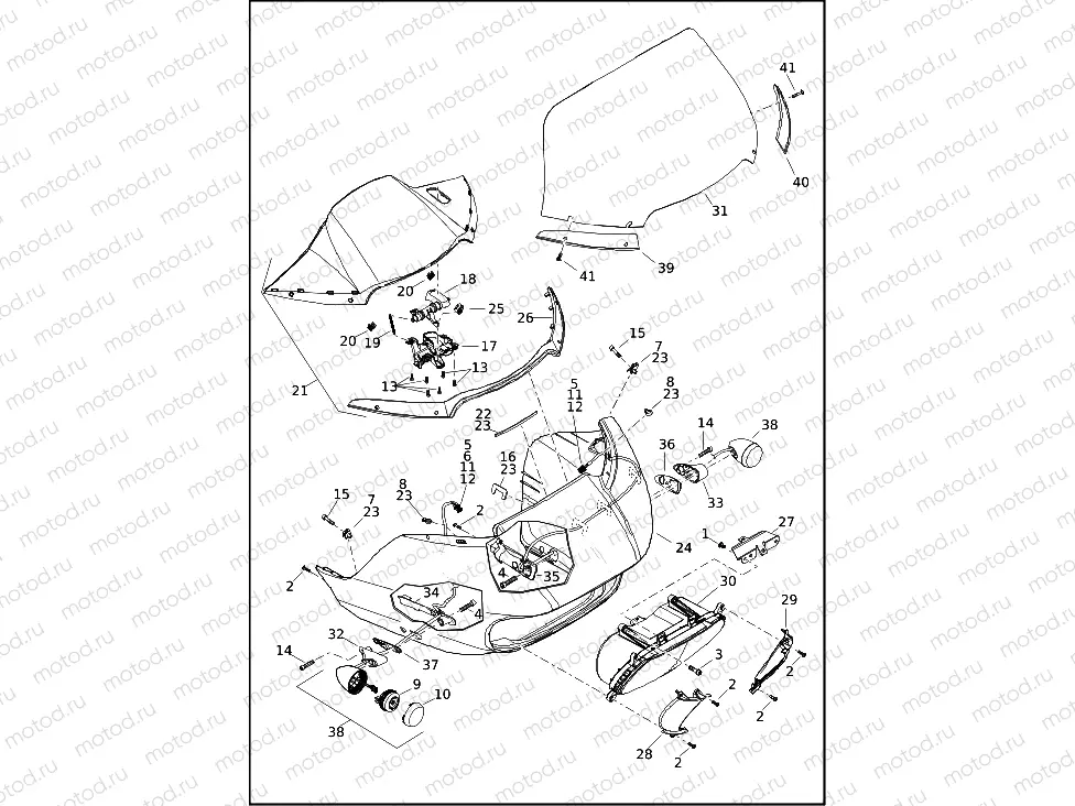 WINDSHIELD, FAIRING AND HEADLAMP