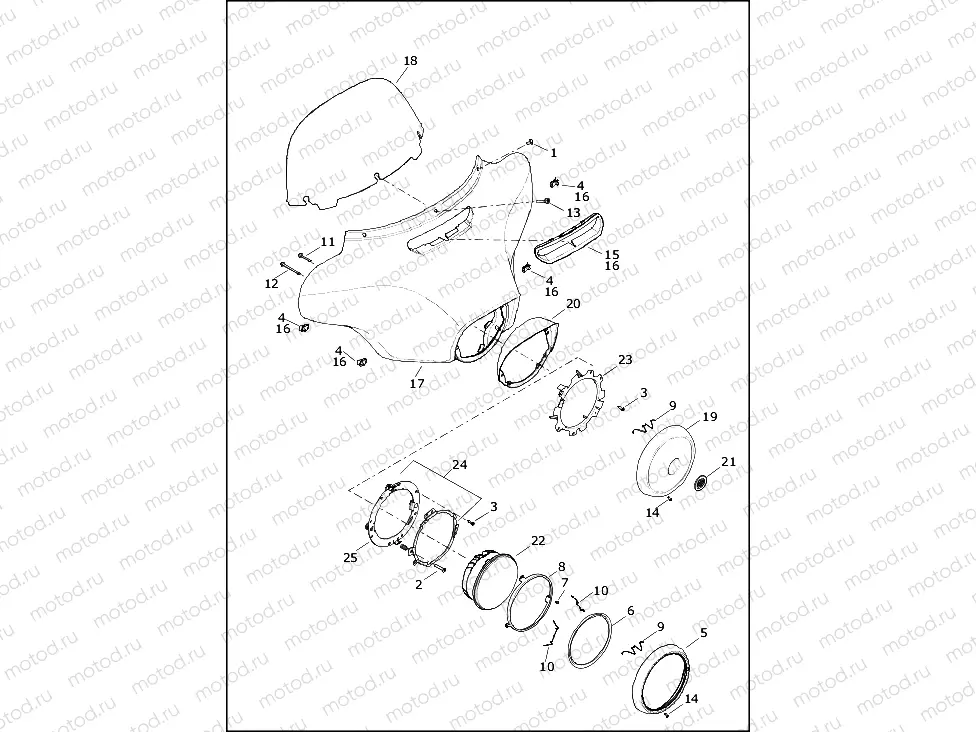 WINDSHIELD, FAIRING AND HEADLAMP - FLHTCUTG