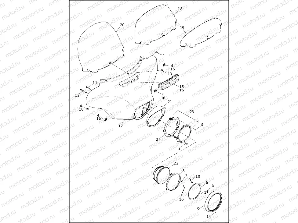 WINDSHIELD, FAIRING AND HEADLAMP - FLHTP