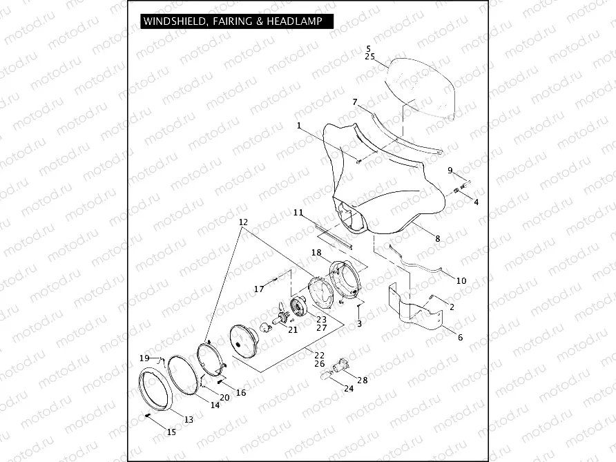 WINDSHIELD, FAIRING & HEADLAMP