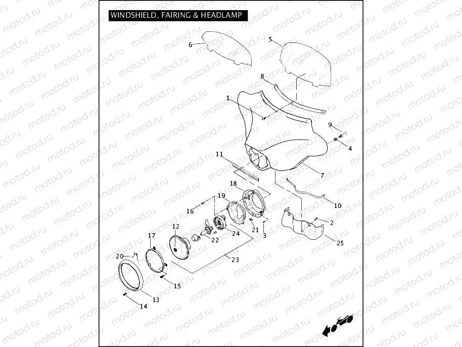 WINDSHIELD, FAIRING & HEADLAMP