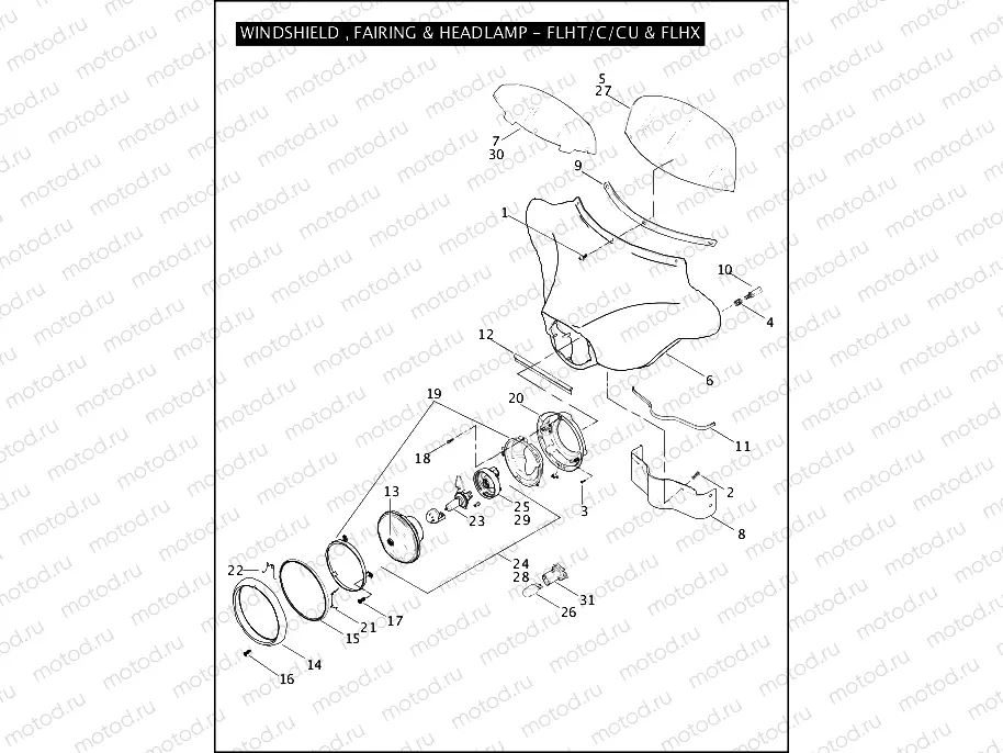 WINDSHIELD, FAIRING & HEADLAMP - FLHT/C/CU & FLHX