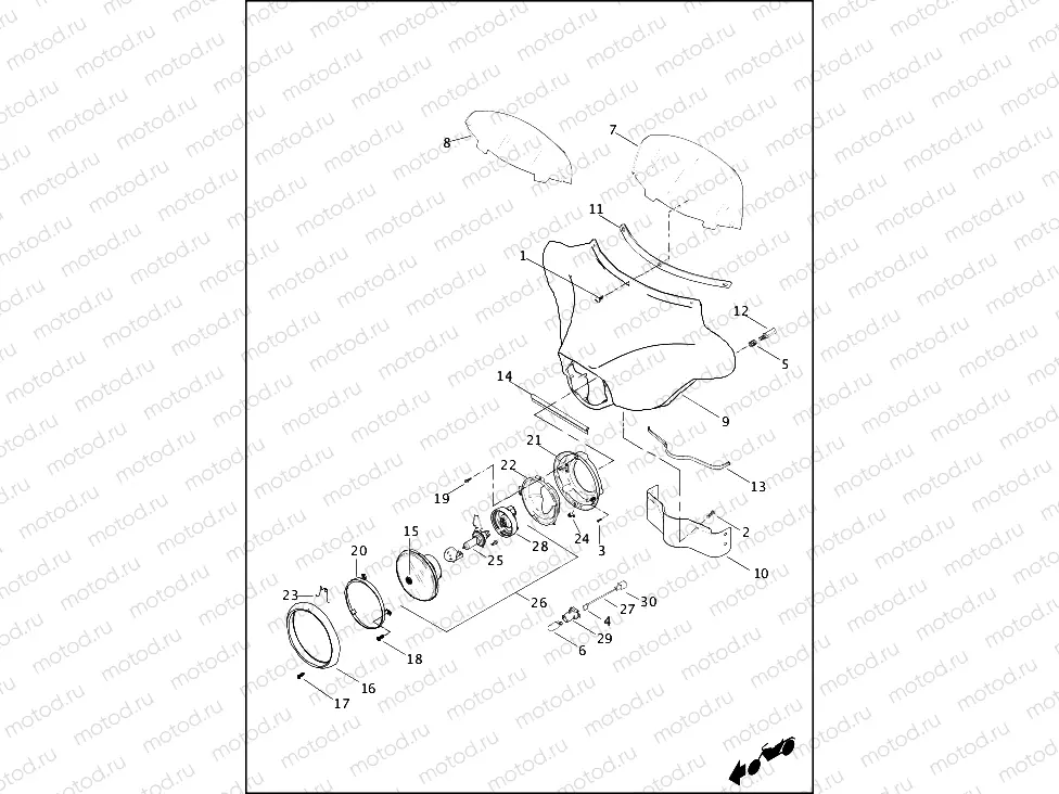 WINDSHIELD, FAIRING & HEADLAMP - FLHTP
