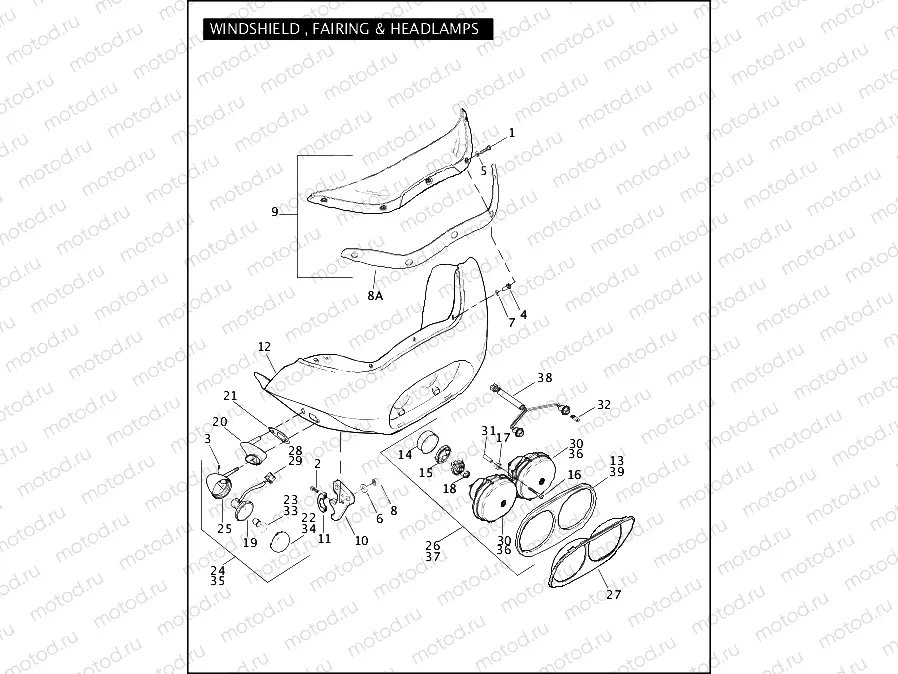 WINDSHIELD, FAIRING & HEADLAMPS
