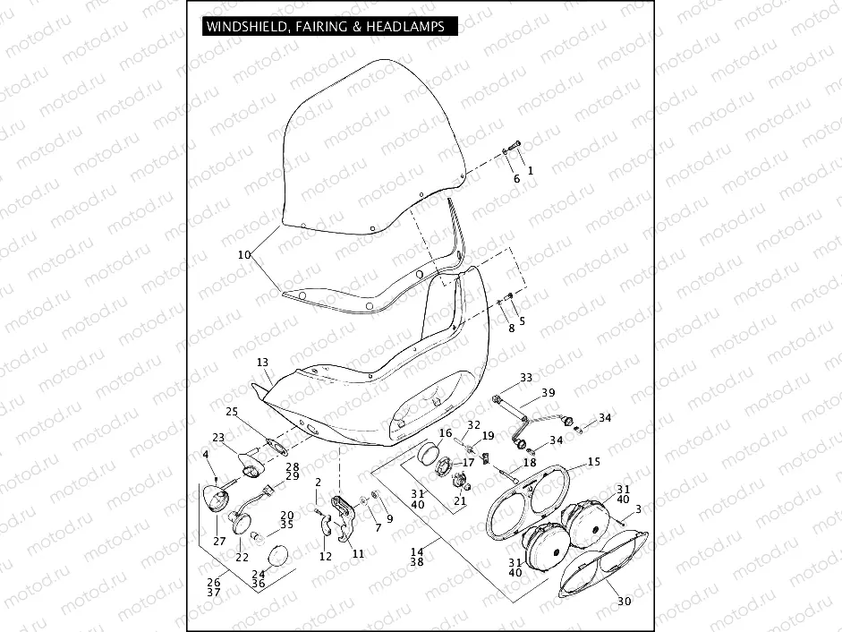 WINDSHIELD, FAIRING & HEADLAMPS