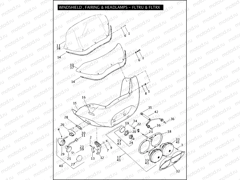 WINDSHIELD, FAIRING & HEADLAMPS - FLTRU & FLTRX
