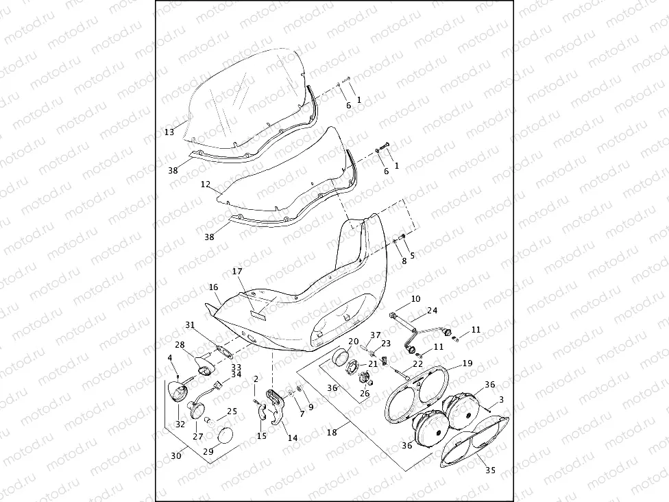 WINDSHIELD, FAIRING & HEADLAMPS - FLTRU & FLTRX
