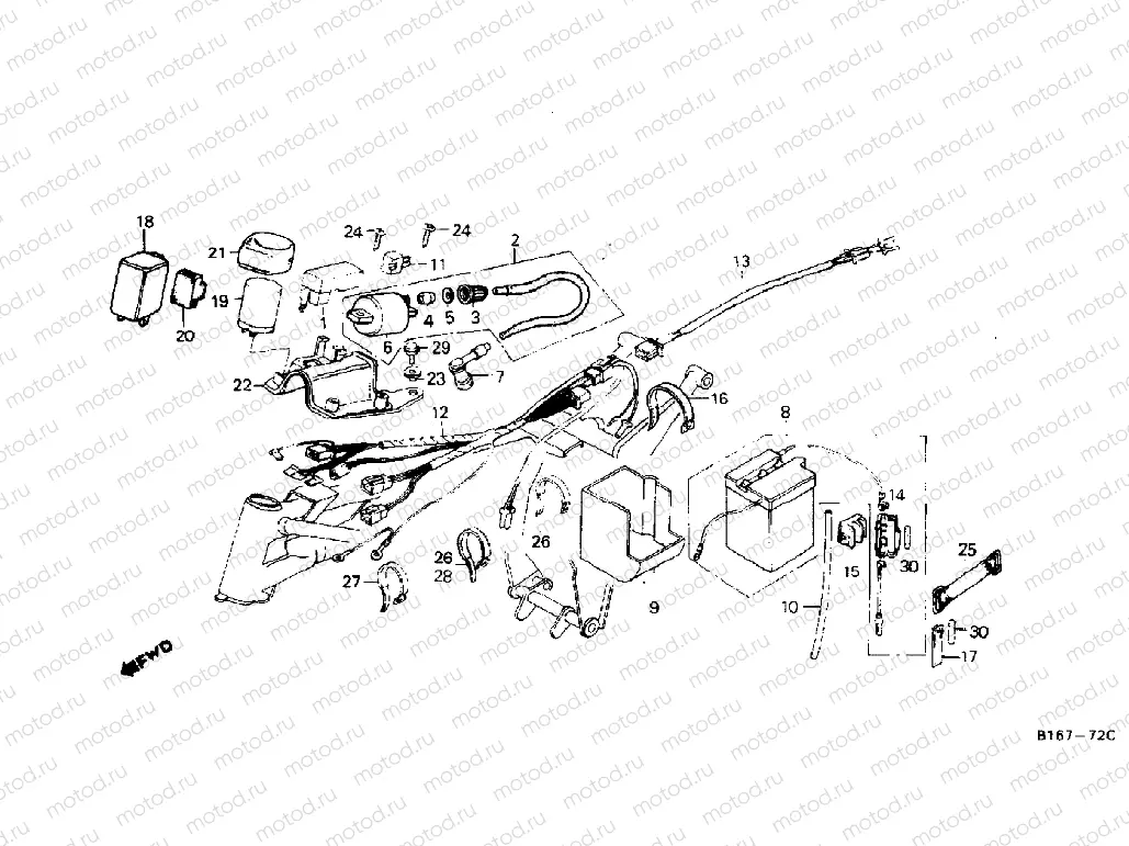 Wire harness, ignition coil & battery