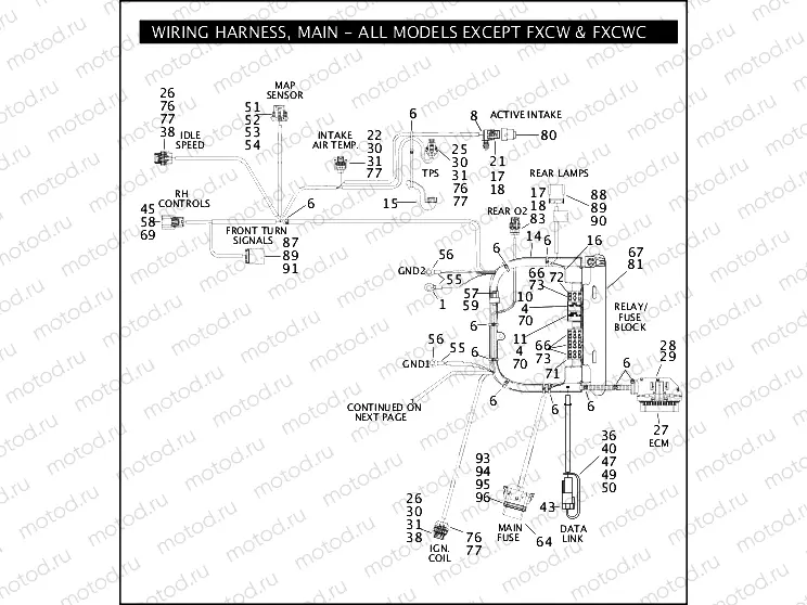 WIRING HARNESS, MAIN - ALL MODELS EXCEPT FXCW/FXCWC (1 OF 3)