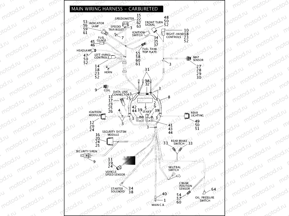 WIRING HARNESS, MAIN-CARBURETED (2 OF 2)