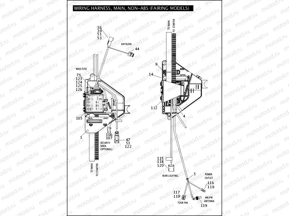 WIRING HARNESS, MAIN, NON-ABS (FAIRING MODELS) (4 OF 6)