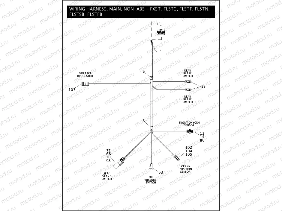 WIRING HARNESS, MAIN, NON-ABS - FLSTC, FLSTF, FLSTN, FLSTFB, FLSTSB & FXST (5 OF 5)