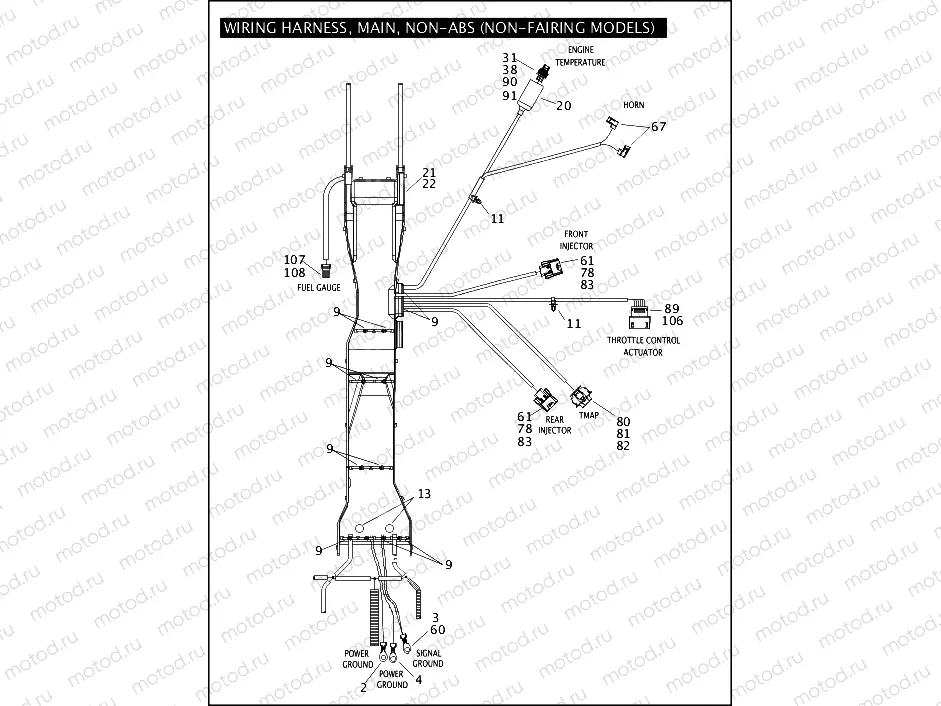 WIRING HARNESS, MAIN, NON-ABS (NON-FAIRING MODELS) (2 OF 5)