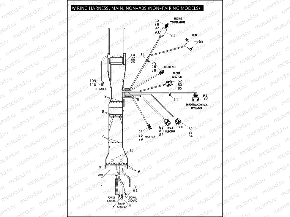 WIRING HARNESS, MAIN, NON-ABS (NON-FAIRING MODELS) (2 OF 5)