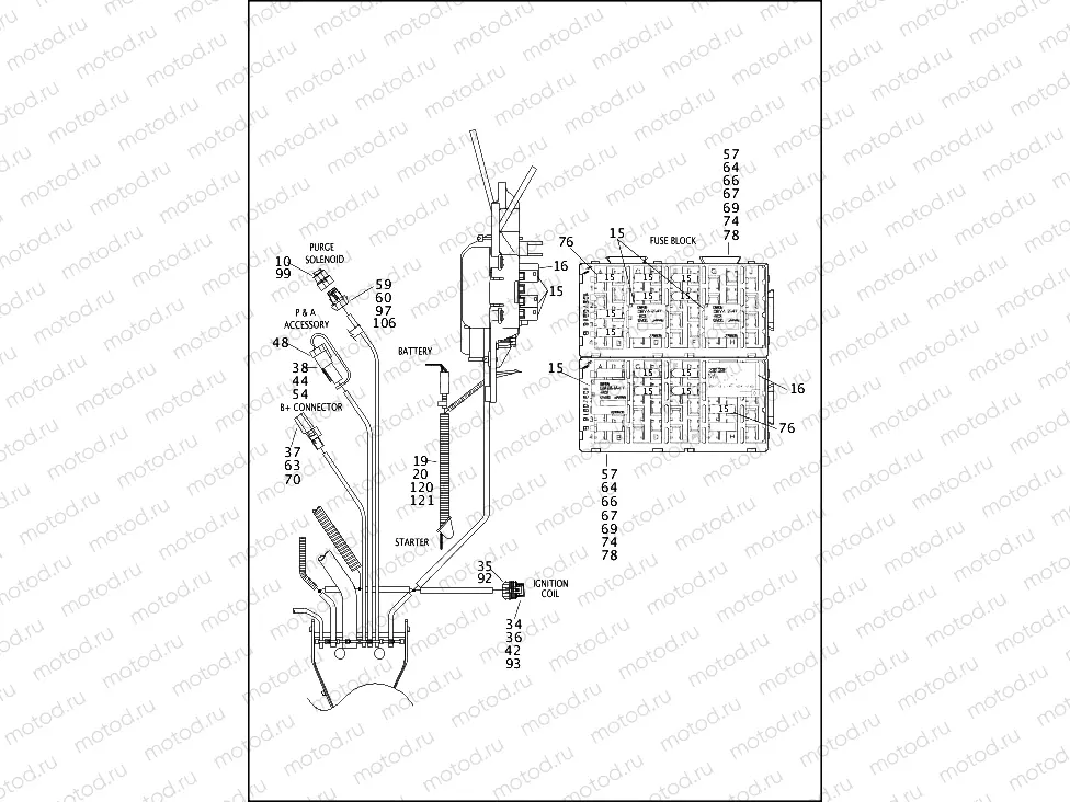 WIRING HARNESS, MAIN, NON-ABS (NON-FAIRING MODELS) (3 OF 5)