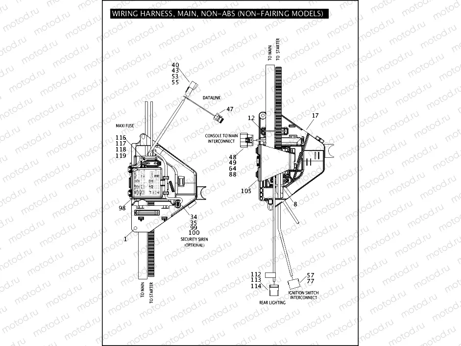 WIRING HARNESS, MAIN, NON-ABS (NON-FAIRING MODELS) (4 OF 5)