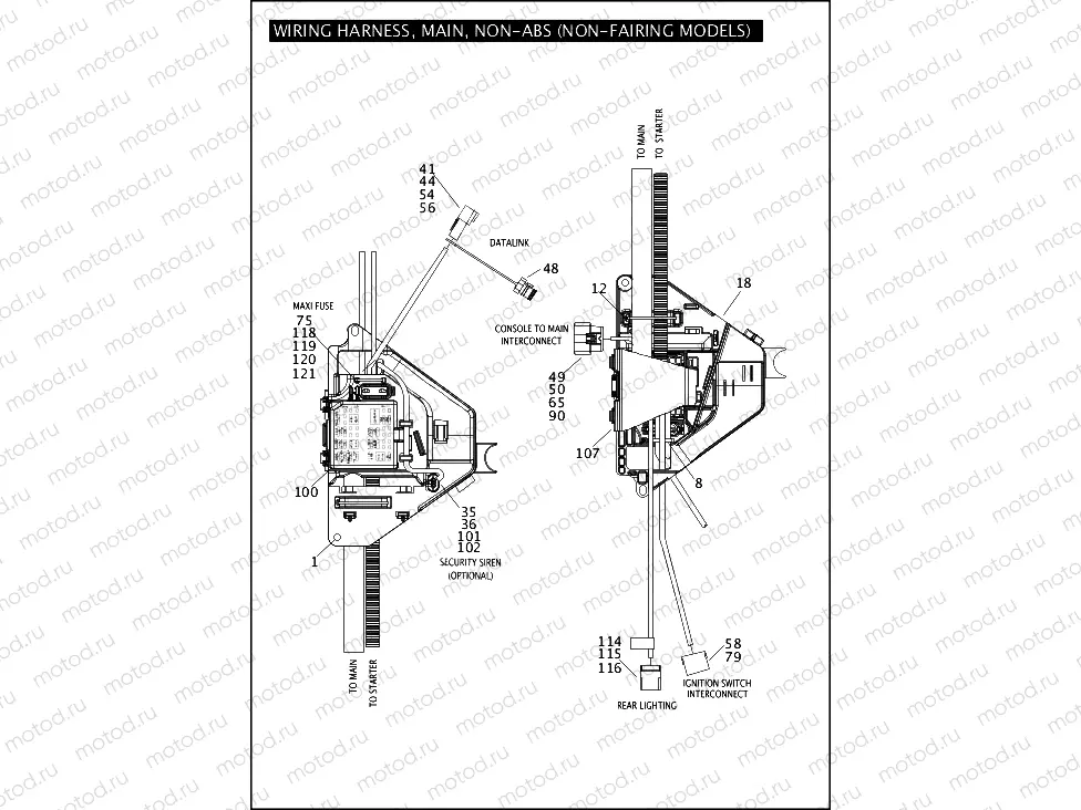 WIRING HARNESS, MAIN, NON-ABS (NON-FAIRING MODELS) (4 OF 5)