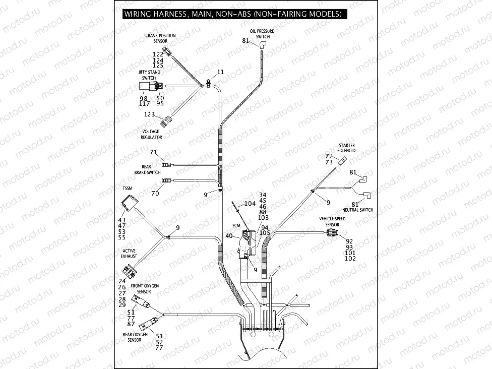 WIRING HARNESS, MAIN, NON-ABS (NON-FAIRING MODELS) (5 OF 5)