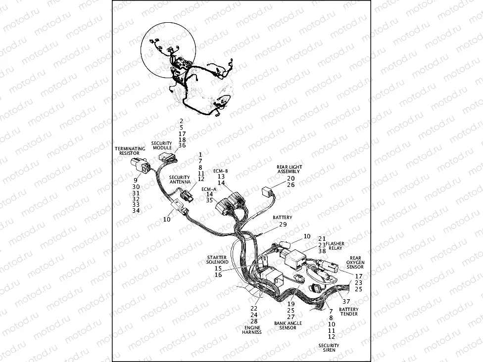 WIRING HARNESS, MAIN NON-ABS - XG500, XG750 (REAR UPPER)