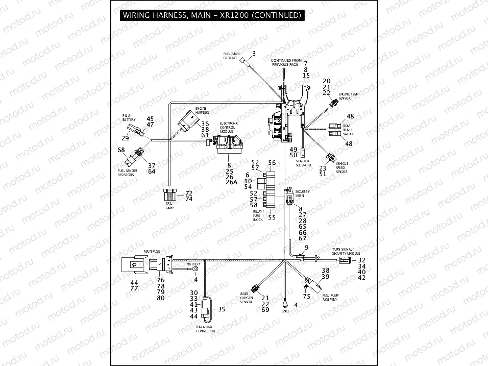 WIRING HARNESS, MAIN - XR1200 (CONTINUED)
