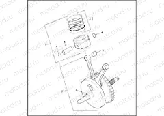 PISTONS AND FLYWHEEL ASSEMBLY - TWIN CAM 88â¢