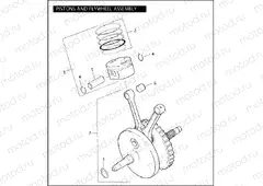 PISTONS AND FLYWHEEL ASSEMBLY - TWIN CAM 88â¢