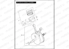 PISTONS & FLYWHEEL ASSEMBLY - TWIN CAM 103â¢