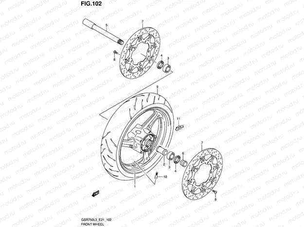 102 - FRONT WHEEL (GSR750L3 E21)