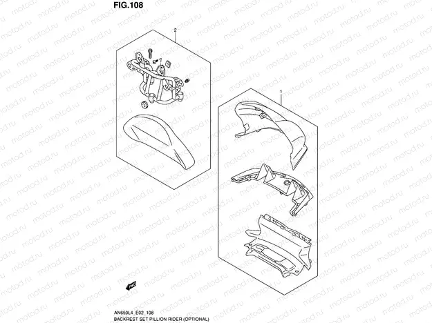 108 - BACKREST SET PILLION RIDER (OPTIONAL) (AN650L4 E02)