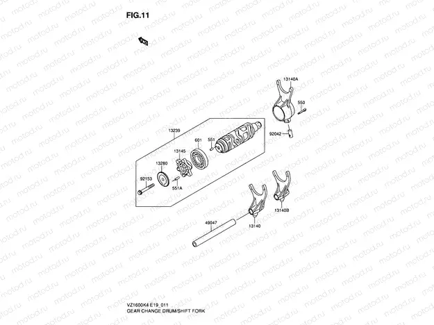 11 - GEAR CHANGE DRUM/SHIFT FORK