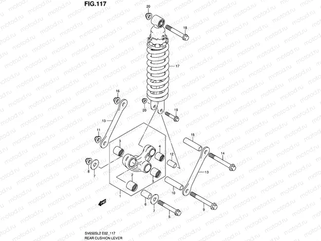 117 - REAR CUSHION LEVER (SV650SAL2 E24)
