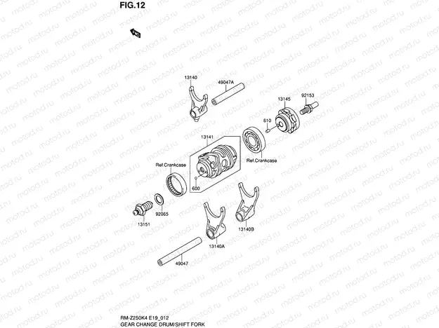 12 - GEAR CHANGE DRUM/SHIFT FORK